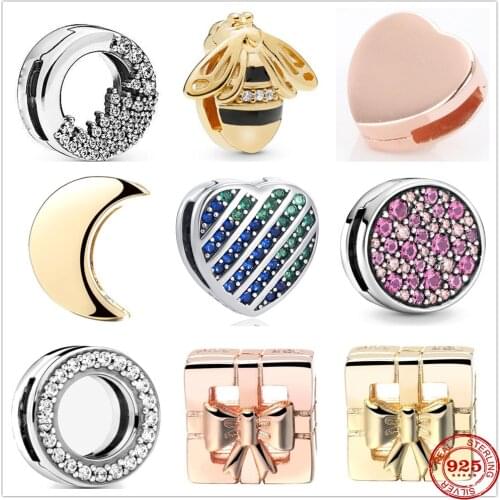New Silver Bee Love Heart Moon Gift Box Reflexions Charm DIY fine beads Fit Original Pandora Charms Silver 925 Bracelet Jewelry