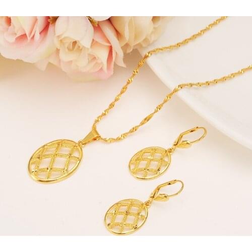 Dubai India Gold Women wedding gfirls Necklace Earrings Pendant Jewelry Sets Nigerian African Ethiopia Party DIY charms gift