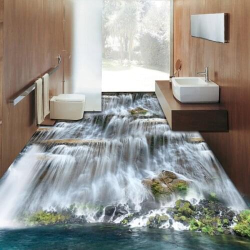 Custom Mural Wallpaper 3D Waterfalls Landscape Floor Tiles Sticker Living Room Bathroom Waterproof Self Adhesive Floor Wallpaper