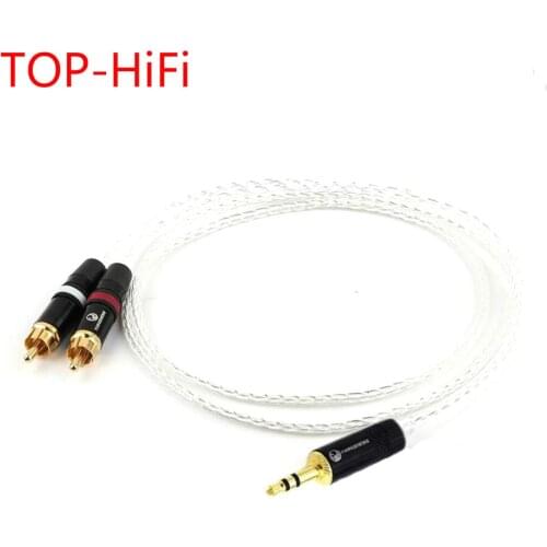 TOP-HiFi 7n-OCC Silver Plated 3.5mm Stereo Mlale to Dual 2x RCA Male Audio Adapter Cable 2.5/4.4/XLR Balanced to 2x RCA Cable