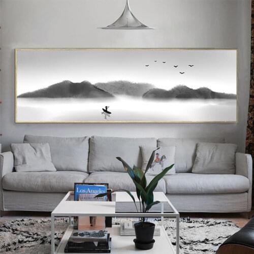 China Style Black and White Landscape Canvas Painting Impressionist Living Room Decoration Canvas Prints Unframed Posters Prints