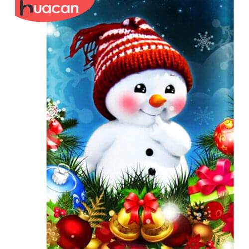 HUACAN Full Square Round Diamond Painting Snowman Diamond Embroidery Cartoon Mosaic Christmas Decorations For Home