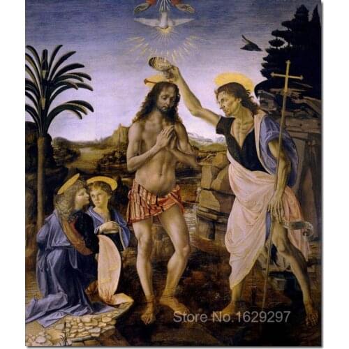 Modern colorful paintings The Baptism of Christ by Leonardo Da Vinci High Quality Hand painted