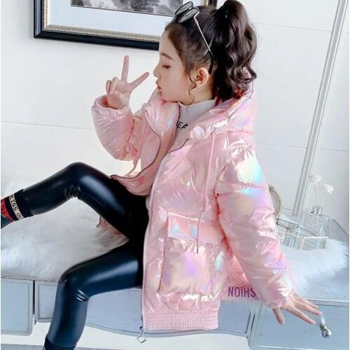 Girls Jacket Cotton-Padded Winter Clothing 2021 Thickened Bright-Faced Children Coat Casual Zipper Down Hooded Jackets