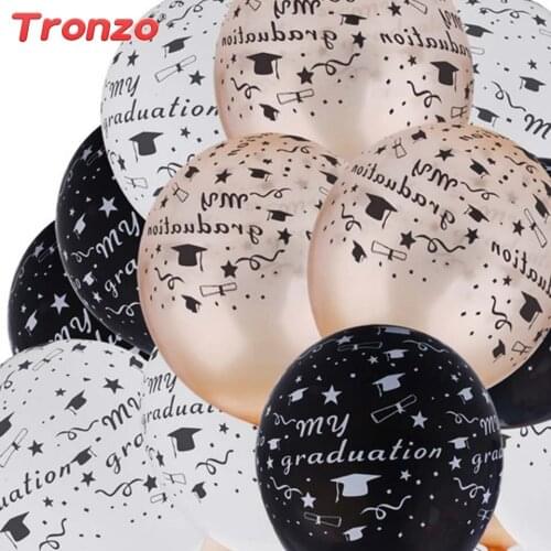 Tronzo 10pcs/lot 12inch Golden White Black Graduation Latex Balloon With Cap Letter MY GRADUATION For Student Party Decorations