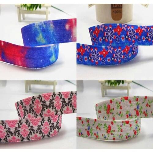 5/8"16mm Flower Printing Elastic Band For Hair Band Flower Ribbon 50 Yards/Roll