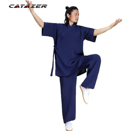 Summer Clothes Linen Shaolin Monk Kung fu Robe Martial arts Tai chi Uniforms Wushu Wing Chun Suit Unisex Shortsleeves