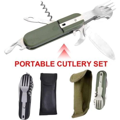 Multi-functional Folding Tableware Stainless Steel Detachable Compact Flatware for Camping, BBQ, Picnic, Trip outdoor tableware