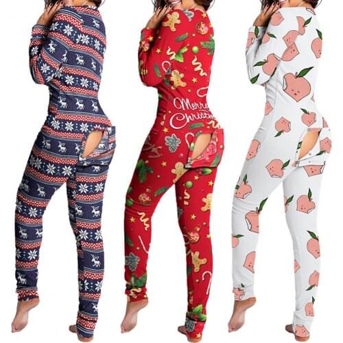 80% HOT SALES！！！Sexy Women Jumpsuit Long Sleeve Pajama Bum Open Homewear Button Flap Bodysuit