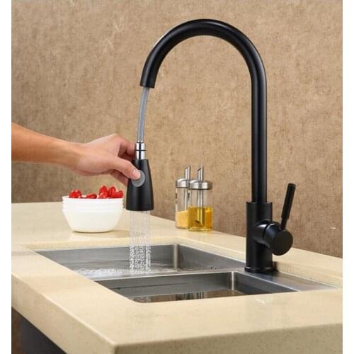 Fashion German technology high quality brass black and chrome single lever hot and cold pull out sink faucet kitchen tap