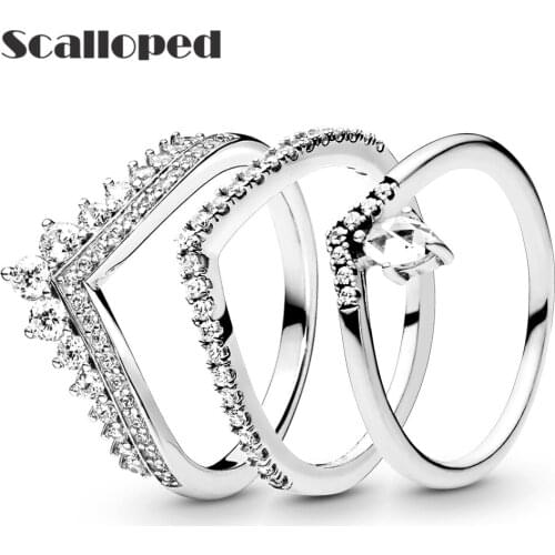 SCALLOPED Fashion Princess Wish Crown Rings Women Classic Clear CZ Female Temperament Statement Wedding Jewelry Dropshipping