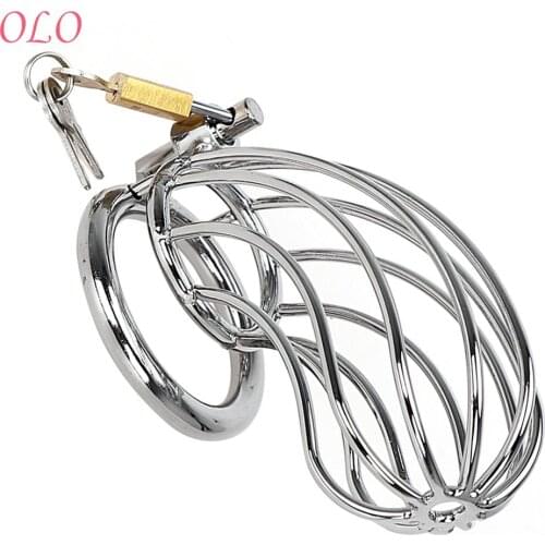 OLO Male Chastity Device Penis Cock Ring Sleeve Lock Cock Cage Sex Toys for Men Stainless Steel Lockable Adult Games