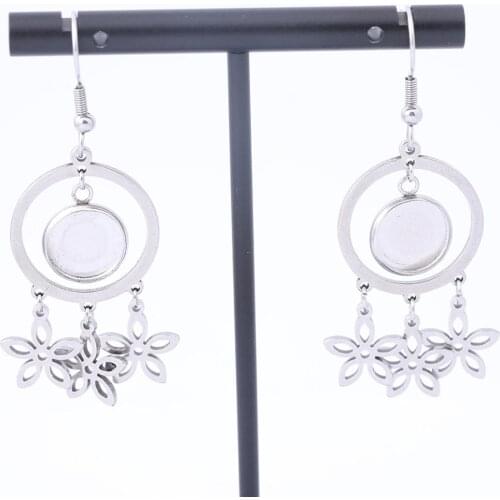 6pcs Stainless Steel 10mm Cabochon Earring Setting Blanks With Flower Charms Diy Jewelry Making Set Kit