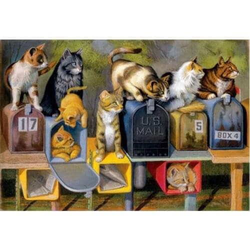 The Cat in the mailbox Needlework,Cross stitch Animals Handmade 14CT Canvas DIY,Cross-stitch kits,Embroidery Art Home Decor