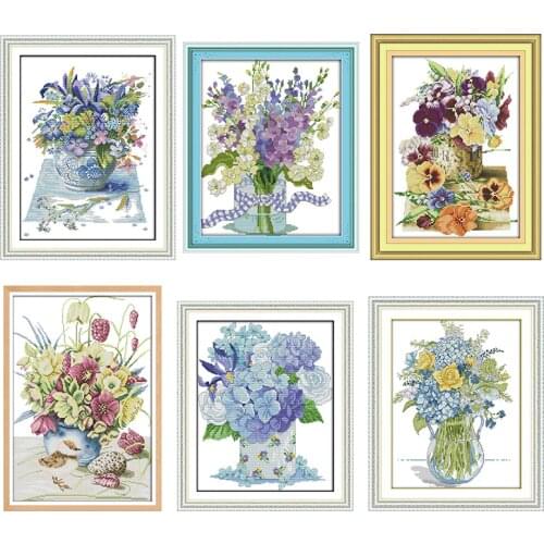 Flowers vase cross stitch kit Aida 14ct 11ct count print canvas cross stitch needlework embroidery DIY handmade home decoration