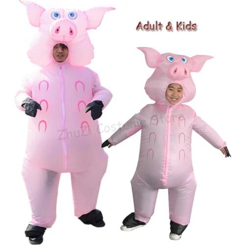 Inflatable Pink Pig Costume Adult Kids Fancy Dress Anime Cosplay Costume Animal Halloween Pig Cute Funny Party Cosplay Clothes