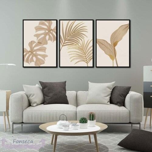 Neutral Color Plant Leaf Canvas Painting Wall Art Banana Monstera Palm Leaf Poster Nordic Watercolour Prints Pictures for Room