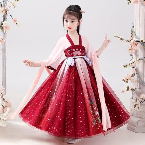2021 New Design Chinese Style Children Clothing Girls Hanfu Dress Ancient Performance Princess Long Dress Meisje Feestjurk
