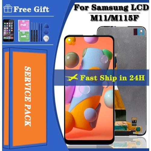 Original For Samsung Galaxy M11 LCD M115 SM-M115 M115F M115G/DS LCD Display Touch Screen Digitizer Glass Assembly with Frame