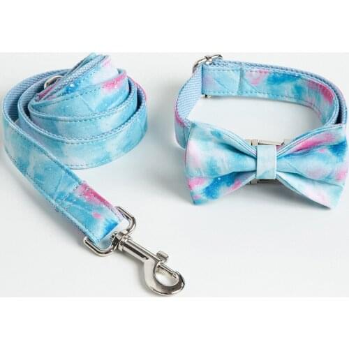 Personalized Printing Pattern Pet Dog Collar and Traction Rope Tie Set Fashion Custom Pet Dog Leash Bow For Small Large Dogs