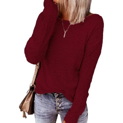 Sexy Women Solid Color Long Sleeve Backless Back Knot Blouse Knitwear Pullover