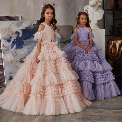 Princess Flower Girl Dresses Tiered Skirt A Line Little Girls Pageant Gowns Birthday Party Prom Kids Christmas Dress