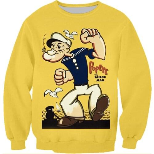 Drop ship 2019 New Fashion Long Sleeve Outerwear Cartoon Popeye 3D Print Men Women Hip Hop Funny Loose Streetwear Sweatshirts