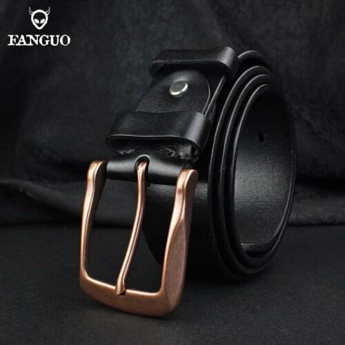 Handmade High Quality Genuine Leather Belt Mens Fashion Jeans Belt Womens Belt Pure Copper Pin Buckle Belts Luxury Flexible
