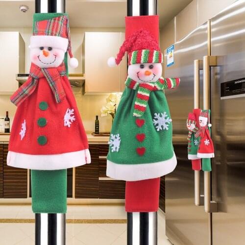 Christmas Hot Sale Snowman Fridge Handle Covers Santa Claus Microwave Oven Dishwasher Door Handle Cover Christmas Party Decor