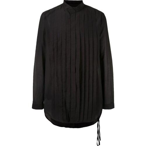 S-6XL 2021 New Men Womens clothing Hair Stylist Show Pleated stand collar Long Sleeve Shirt Plus size costumes