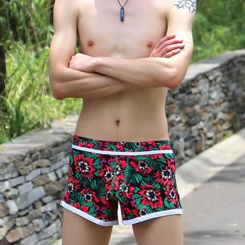 Sexy and Comfortable Underpants Mens Underwear Flower Print Ice Silk Breathable Briefs