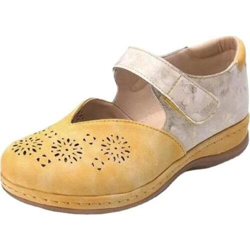 Women Shoes 2021 Fashion Hollow Out Velcro Vintage Shoes Women Round Toe Flats Women Size 43 Casual Shoes zapatillas muje