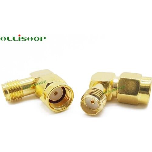 SMA Brass Adapter RP.SMA Male Jack To SMA Female Jack Screw Thread Connector 90 Degrees Right Angle RF Coaxial Connector