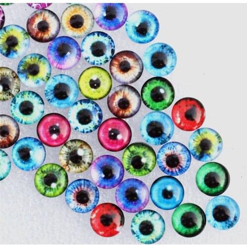 10mm Random Mixed Dragon Eyes Round Glass Cabochon Flatback Photo Dome Jewelry DIY Accessories For base Tray 50pcs/lot K06077