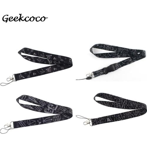 10pcs/lot J2078 Black Mathematics Chemistry Keychain Phone Lanyard Strap Neck Lanyards ID Card Holder Keys Teacher Student Gift