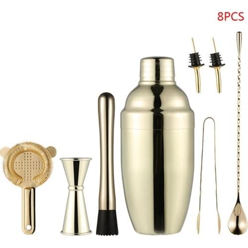 8pcs Stainless Steel 500ml Cocktail Shaker Bar Set Measuring Cup Mixing Spoon
