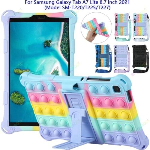 Kids Safe Silicon Cover Case for Samsung Galaxy Tab A7 Lite 8.7" SM-T220/T225/T227 Relieve Stress Case,with Shoulder Strap+Pen