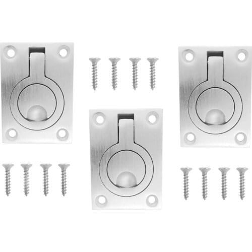 Flush Ring Pull Handle 3 Pack Stainless Steel Square Flush Pull Ring Handles for Marine Boat Deck Hatch Door Cupboard