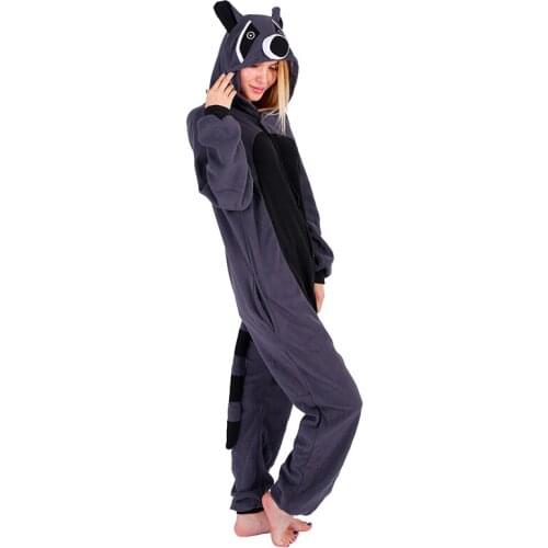 Grey Raccoon Onesies New Women Men Adult Animal Cartoon Pajamas Funny Halloween Festival Party Fancy Cosplay Costume Overalls