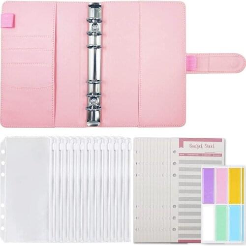 Cash Envelopes for Budgeting with Pink A6 Binder and 12 Clear Envelopes,Budget Binder with Money Envelopes for Cash