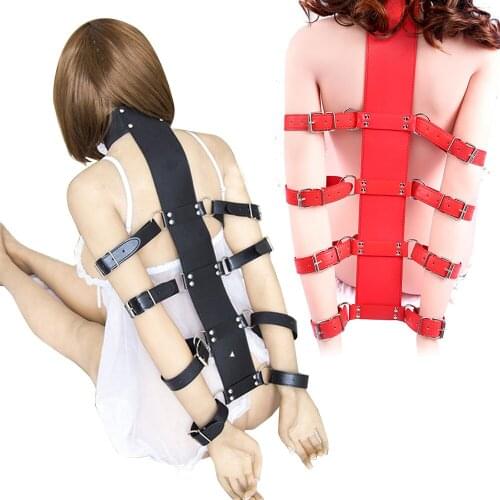 Leather Neck Collar Armbinder Behind Back Restraint Bondage Harness Strait Jacket BDSM Arm Binder Halloween Role Play