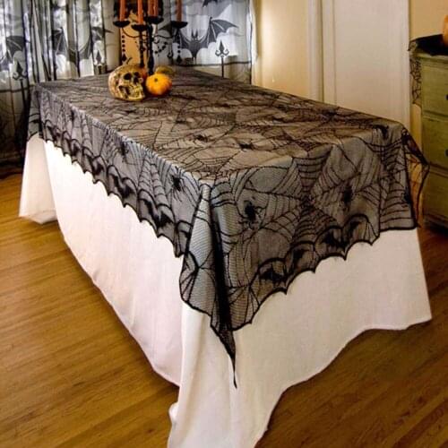 LISM 1 Piece Halloween Decoration Props Black Lace Spiderweb Fireplace Mantle Scarf Cover Tablecloth Festive Party Supplies
