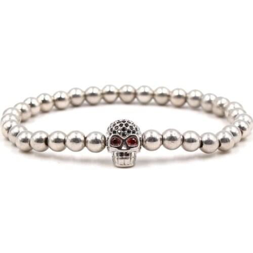 Fashion ut4 elastic adjusted skull Copper bead micro pave cz zircon cubic zirconia ball Jewelry Bracelet