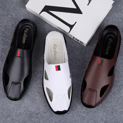 The New Summer Leather Leather Shoes and Sandals for Men with Baotou Non-slip Soft Sole Casual Beach Shoes Korean Version Waterp