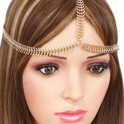 Fashion FishBone Chain Headband Women Gold Tone Headbands Forehead Jewelry Decorations Hair Band