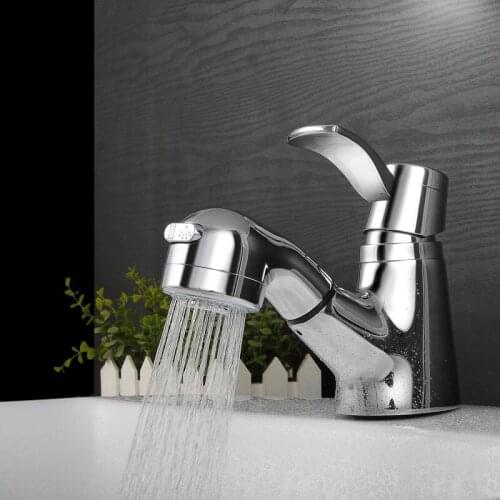 Factory direct selling all copper pull-out basin faucet single handle single hole hot and cold water two-function shower