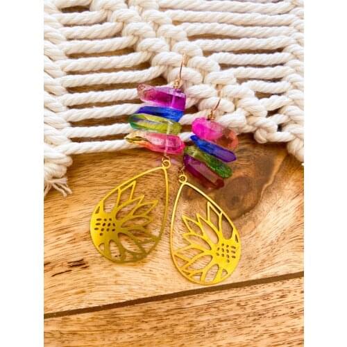 Rainbow Quartz Sunflower Earrings