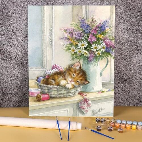 Animal Cat Coloring By Numbers Painting Set Oil Paints 40*50 Oil Painting New Design For Children Handiwork For Wholesale