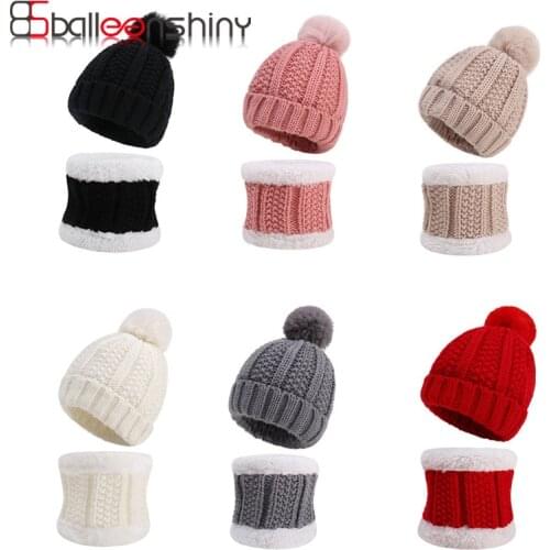 Balleenshiny Kids Winter Wool Collar Scarf With Hat Knitted Collar With Ball Childrens Scarves Neckerchief Winter Baby Hat