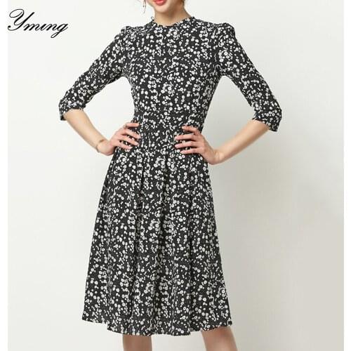 YMING Boho Chiffon Woman Dresses Evening Party Midi Dress Floral Printed Beach Sundress Elegant Female Dress Fashion Vestidos